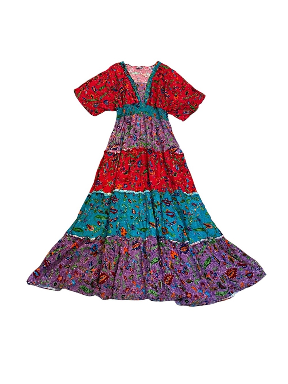 Avenue Boho Floral Tiered Maxi Dress Smocked Cottagecore Boho Summer Vacation
